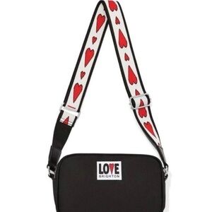 Brighton Black Bag with Love Logo, crossover, thick strap. Hearts! Adorable!